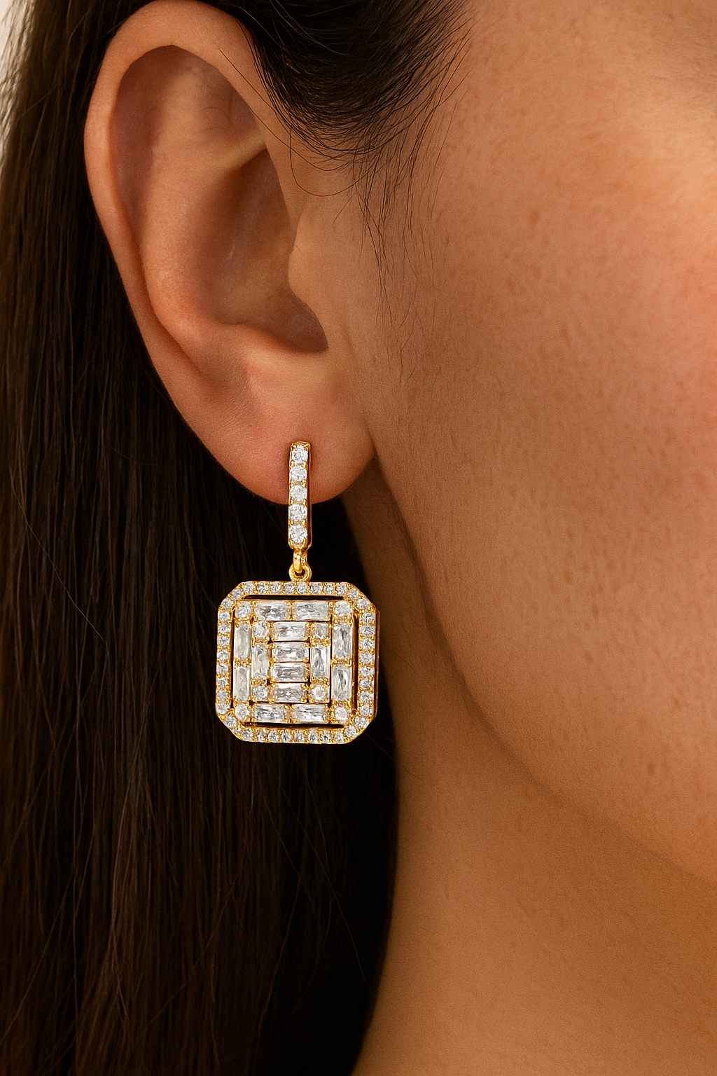 Square-cut zircon Earrings